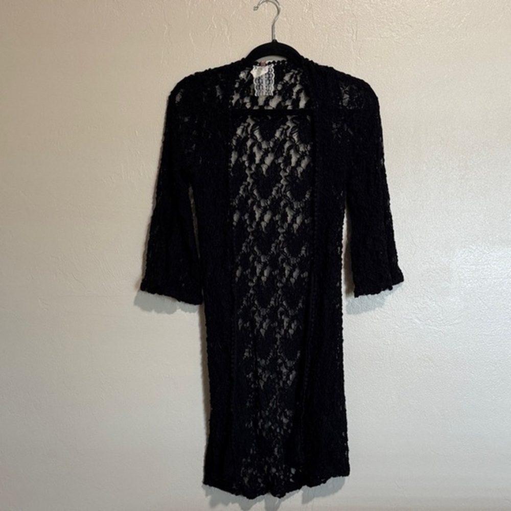 Mauve Black Floral Lace Longline Duster Cardigan S